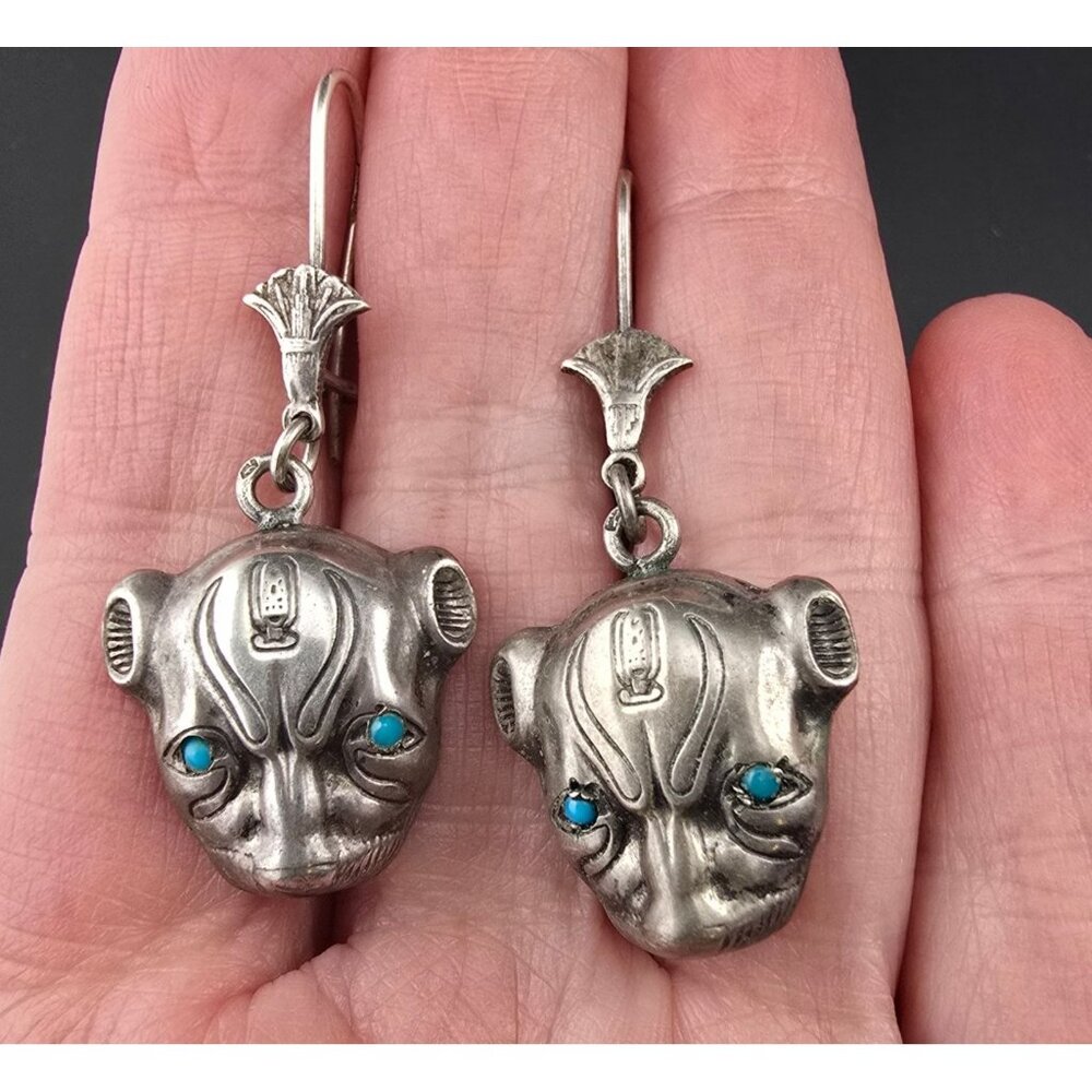 Sterling Silver Egyptian Sekhmet Bastet Cat Earrings Marked